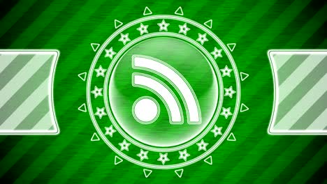 rss icon in circle shape and green striped background. illustration.