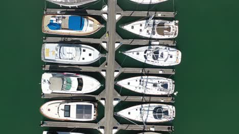 Sail-Boats-Docked-in-Marina---Top-Down-Aerial-View