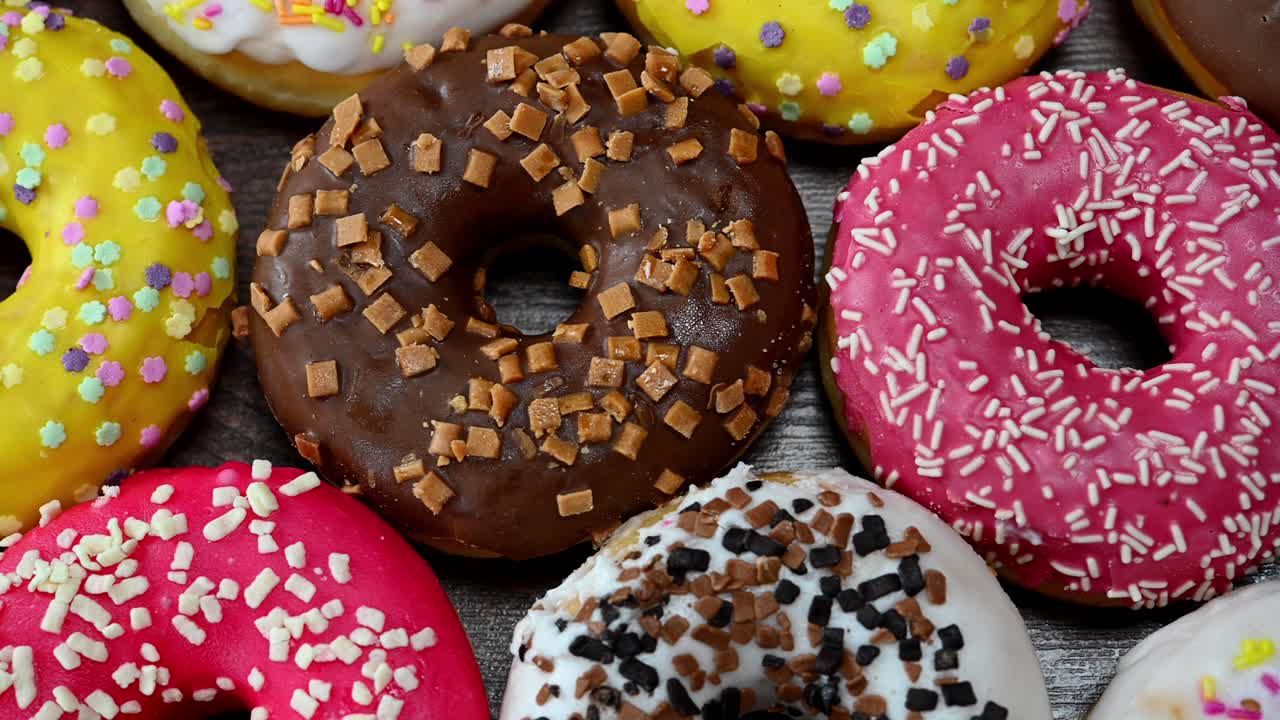 rosquillas de colores de cerca