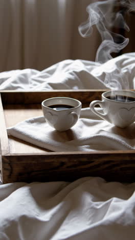 cozy morning coffee on a bedside tray