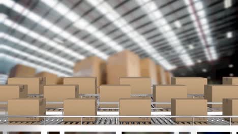 animación de cajas de cartón en cintas transportadoras en el almacén