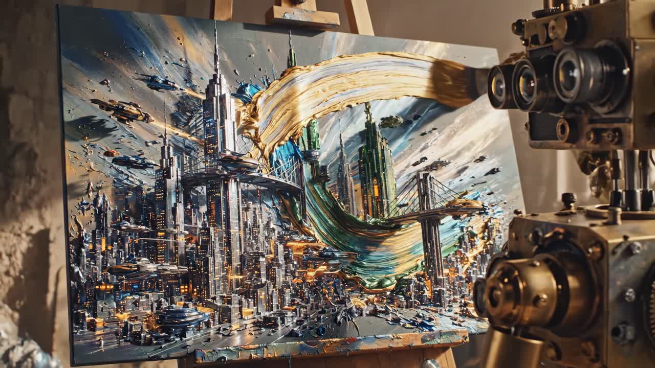 Futuristic City Painting by Robot Artist