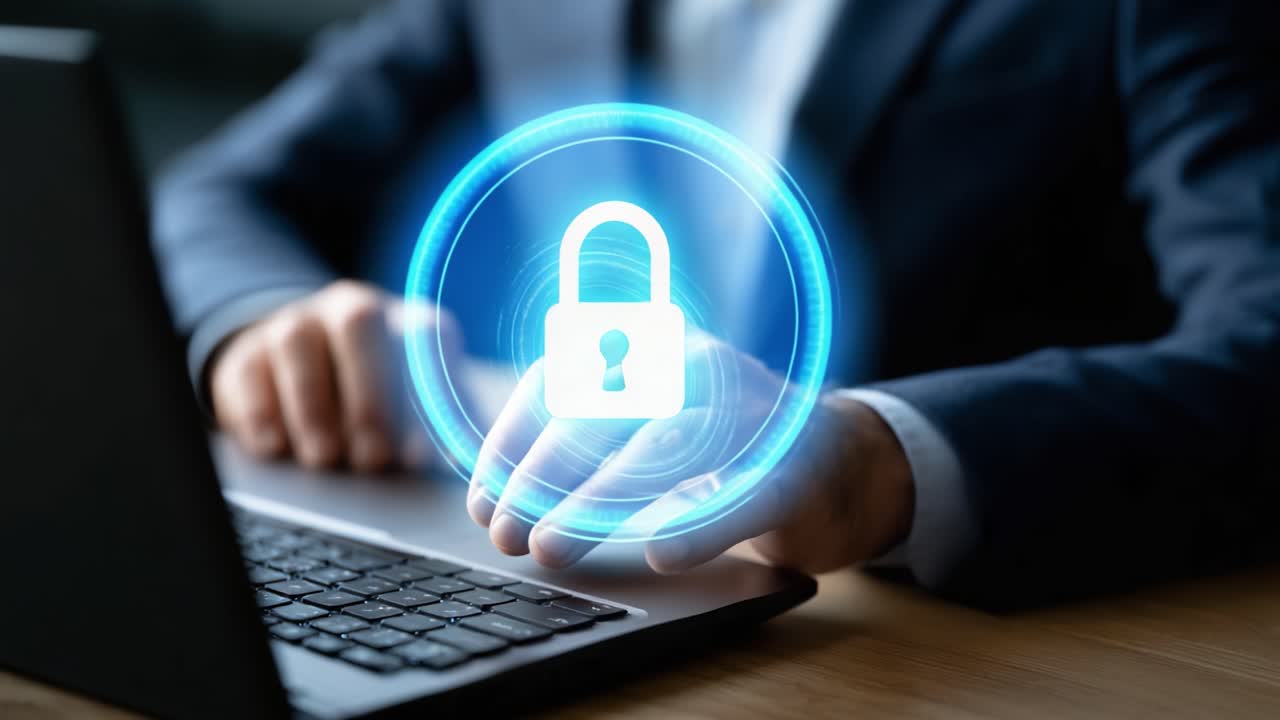 A Seamless Transition from Security Awareness to Action: Digital Lock Symbolizes the Importance of Cybersecurity in Professional Settings