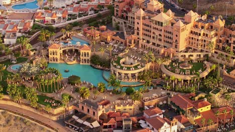 golden hour view of tenerife resort complex near fañabé beach in costa adeje, 4k