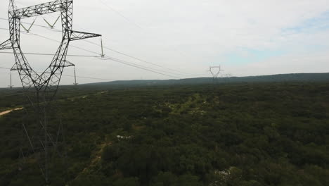 Aerial-view-of-high-voltage-power-line.-Drone-France