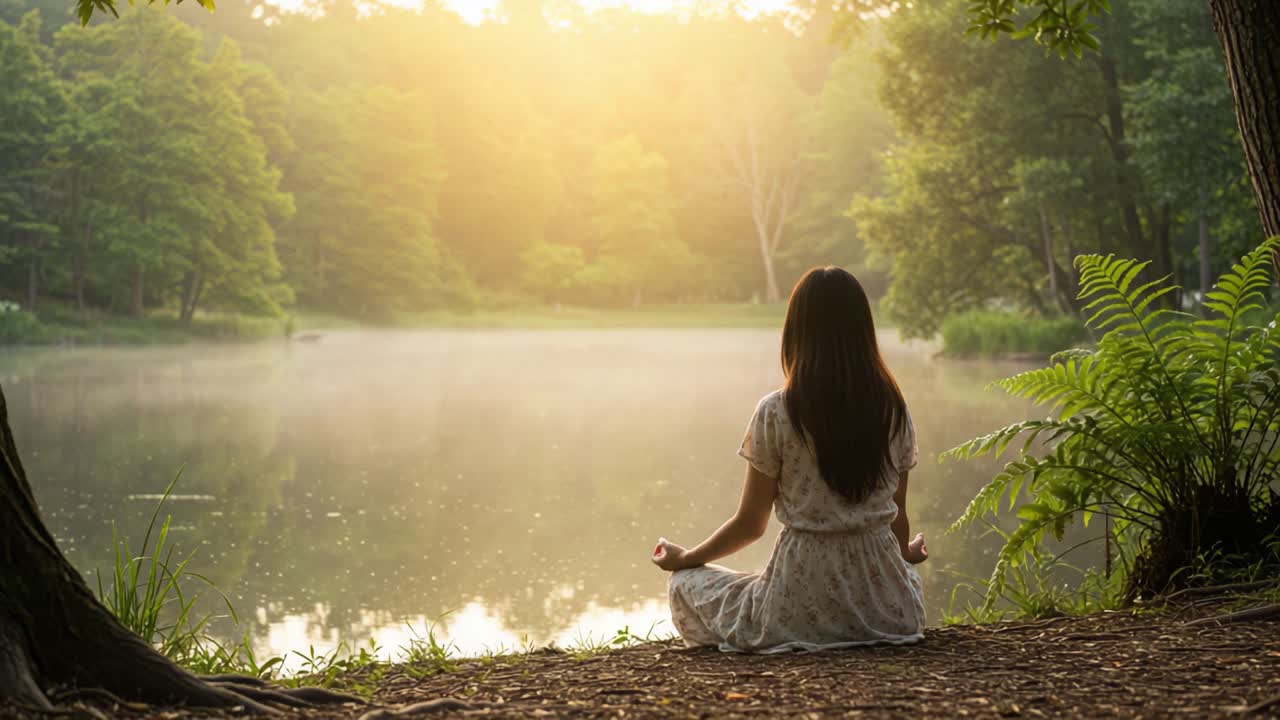 A Serene Morning Meditation by the Tranquil Lake: Discover Peace as the Sun Rises and Nature Awakens in the Stillness of the Moment
