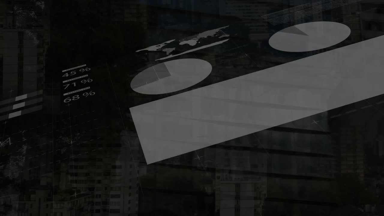 Animation of statistics with data processing over black background