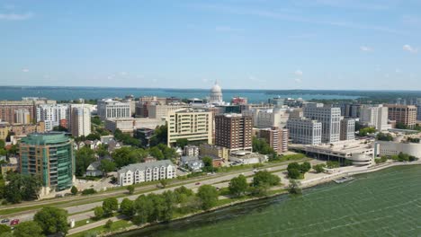 aerial view of downtown madison, wisconsin - summer afternoon