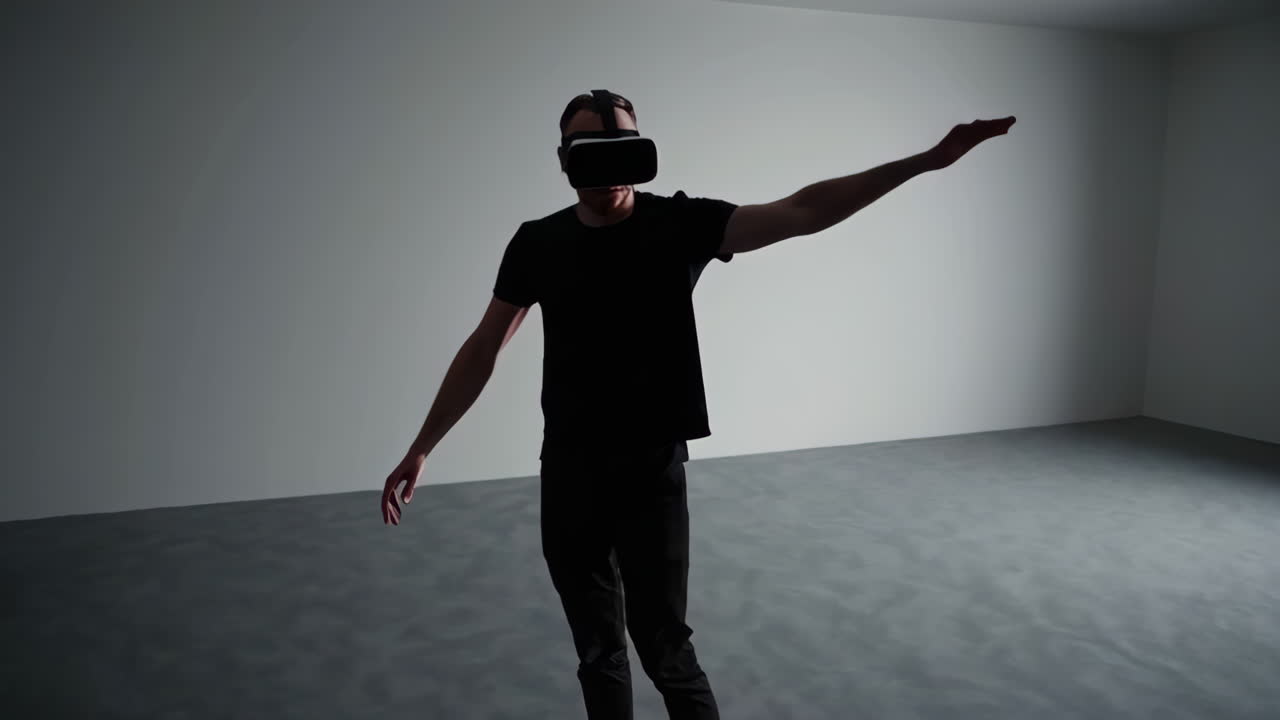 Man experiencing Virtual Reality in an Empty Room