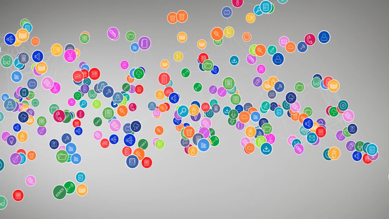 animación de la red de conexiones con iconos digitales