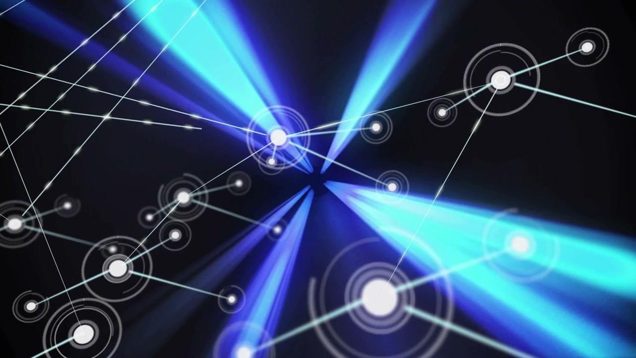Animation of network of connections with icons over light trails