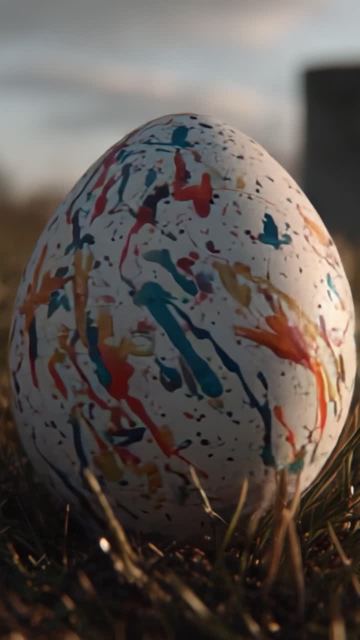 Vibrantly Painted Egg: A Colorful Representation of Creativity and Nature Captured in Stunning Detail During a Serene Outdoor Setting
