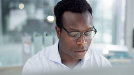 reading, business man and at computer with glasses