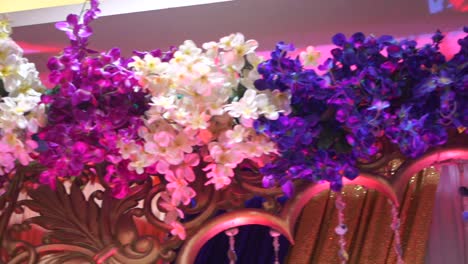 decoration of balloons and flowers closeup pan