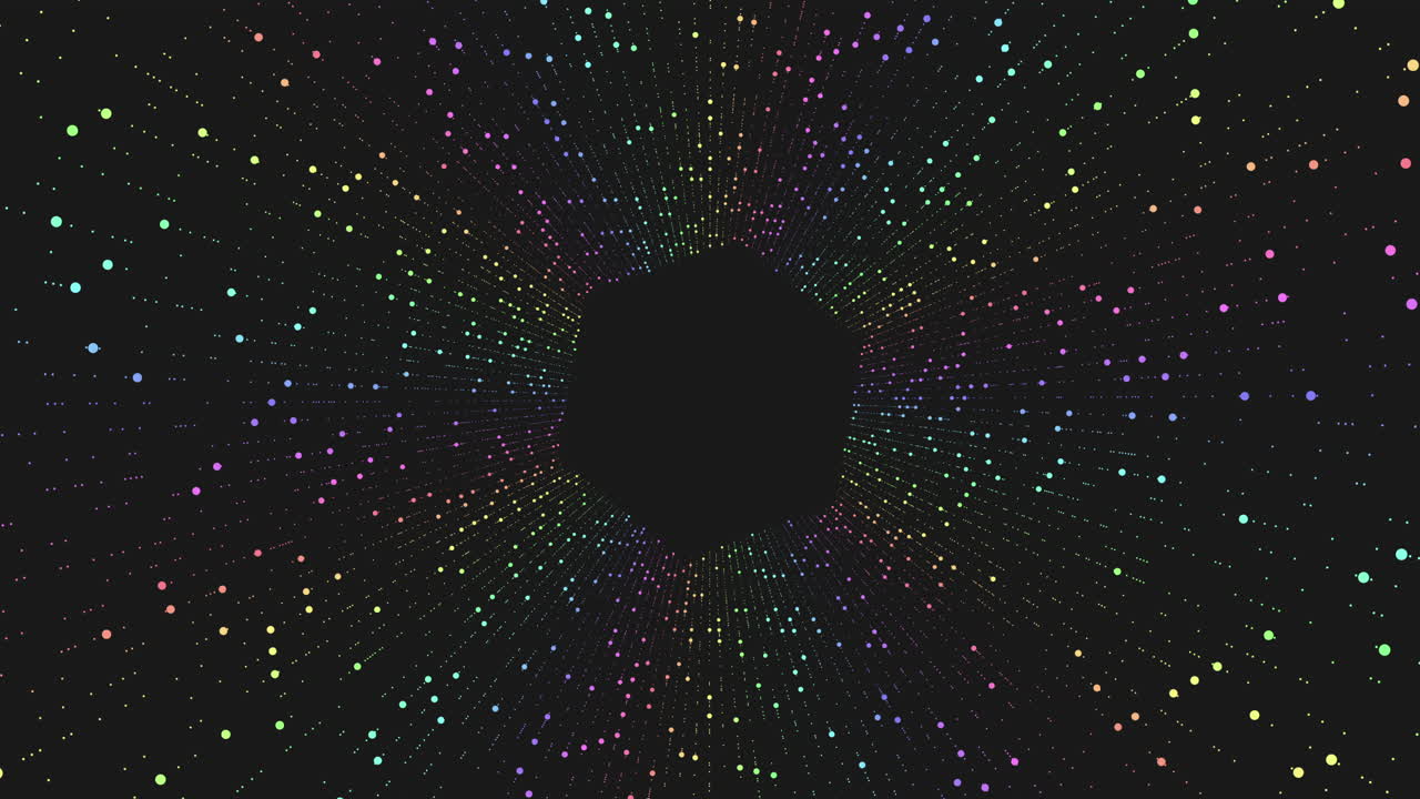 A striking photo with a black and white human face encompassed by vividly colored dots in an intricate circular design, creating a futuristic, stylized visual impact