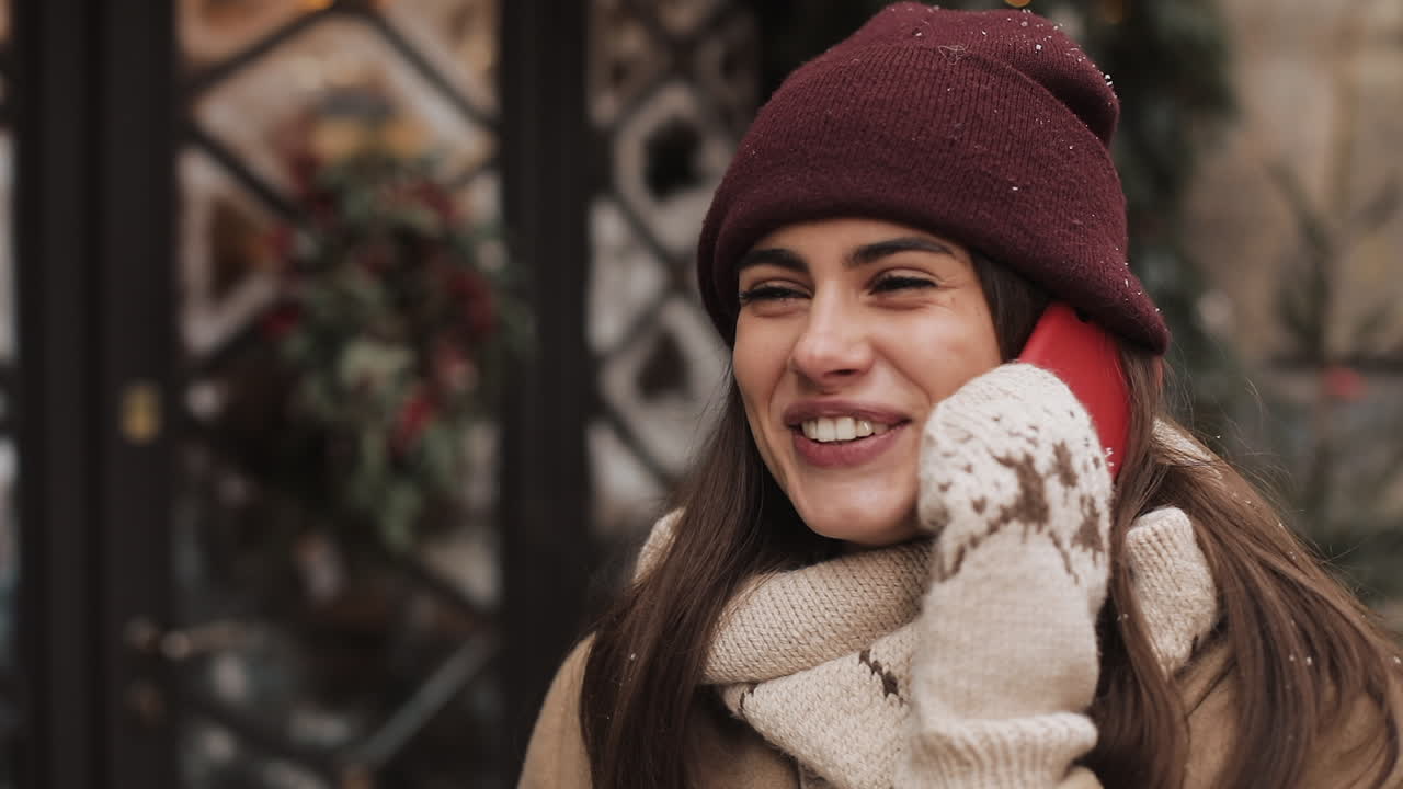 Woman on a Phone Call in Winter