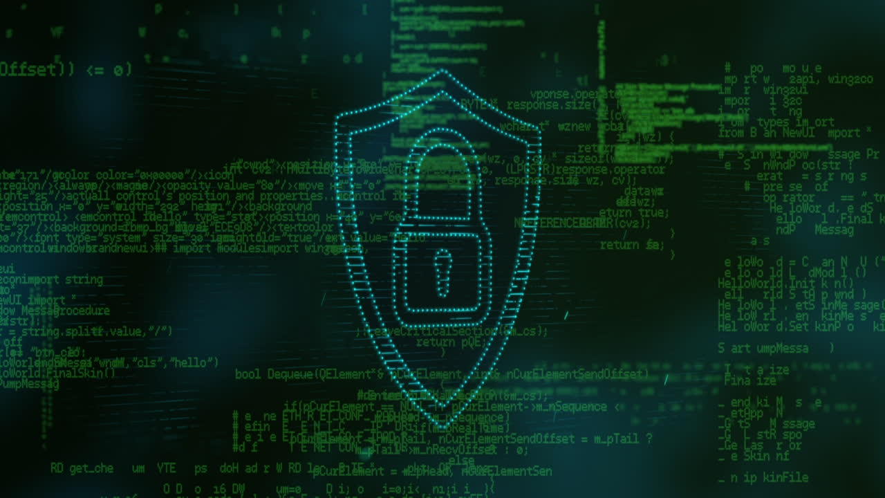 animación del procesamiento de datos y el candado sobre fondo negro