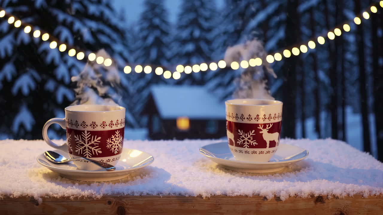 Warm Drinks by the Cabin in the Snow