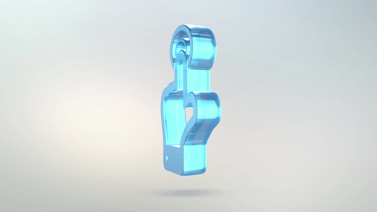 el icono de clic está hecho de vidrio. icono de click giratorio transparente con canal alfa de color azul verde. símbolo de bucle sin costuras figura 3d