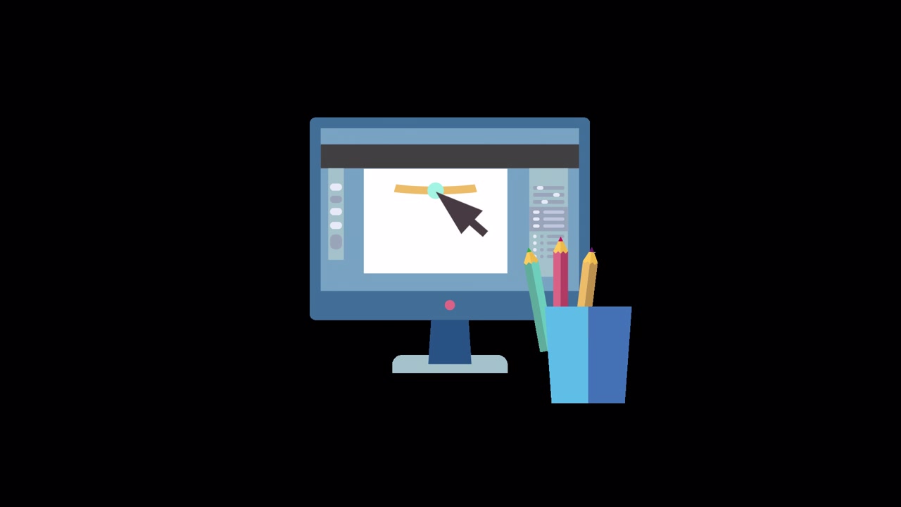 Animated Illustration of Graphic Design Software on a Computer Monitor