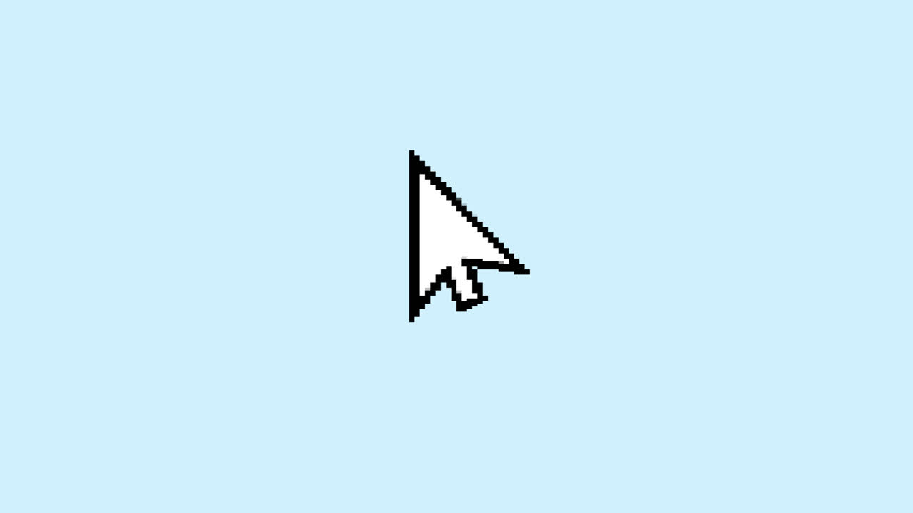 Pixelated Computer Mouse Cursor on Light Blue Background