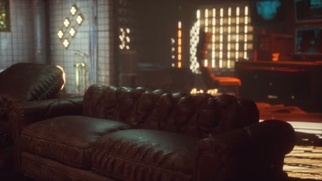 fi interior futurista con luces de neón