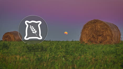 farmlands produce needed grain crops - nighttime time lapse with bag of wheat graphic