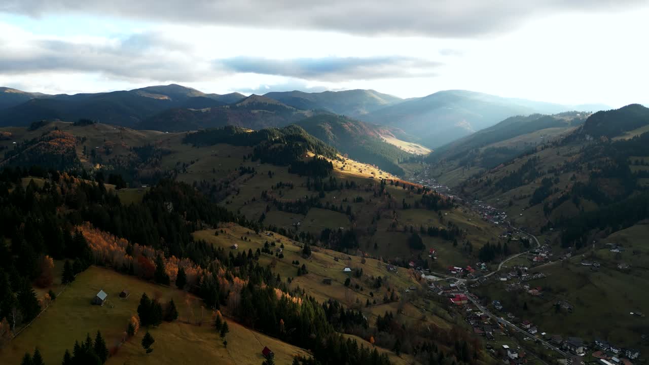 Panoramic Aerial View Of Rolling Hills And Lush Forests In Moeciu De Sus In Transylvania, Romania