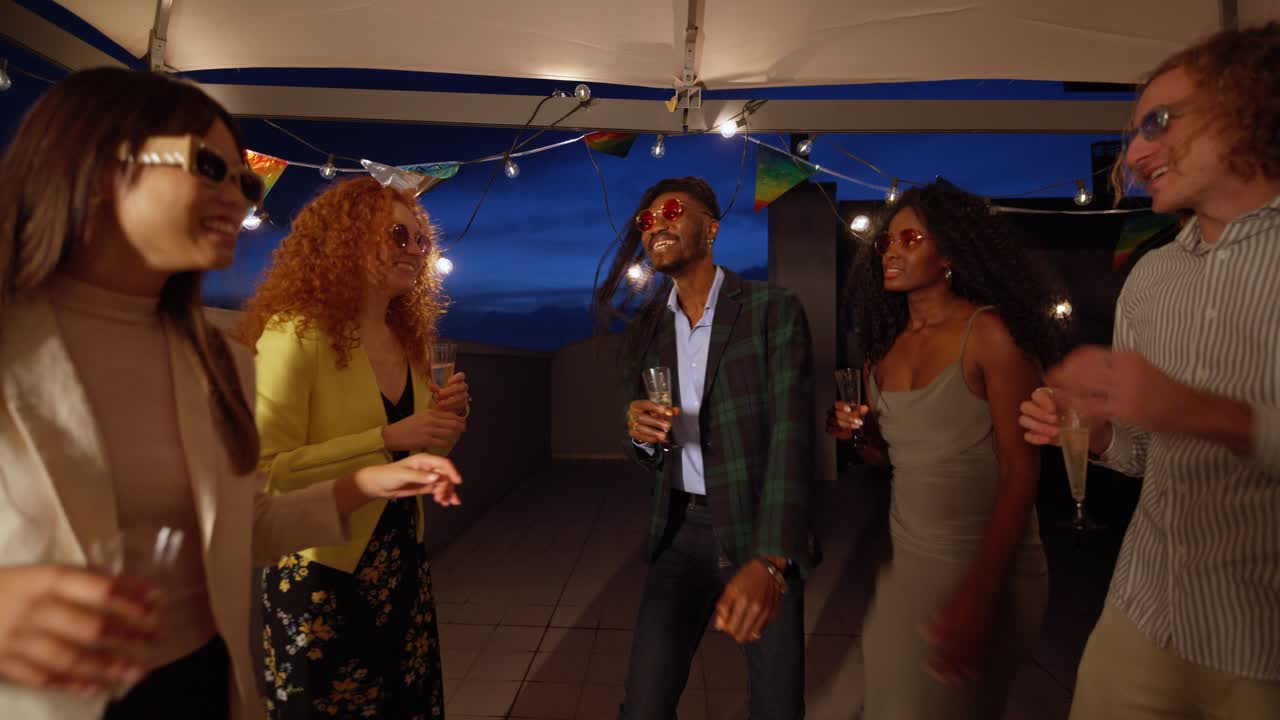 People celebrating at a rooftop party