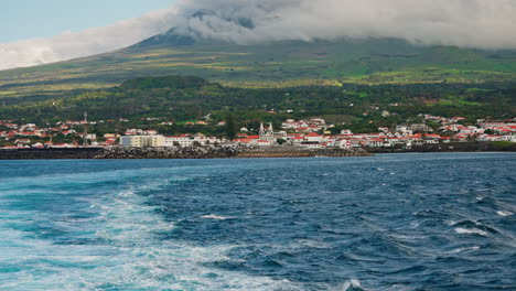 Approaching-to-Pico-island-by-boat-in-the-Azores,-Portugal