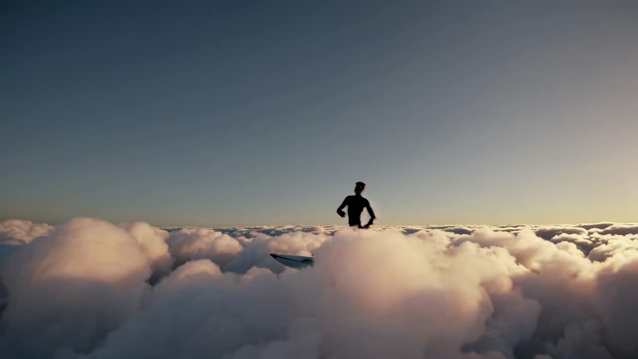 Surfing Above the Clouds at Sunset
