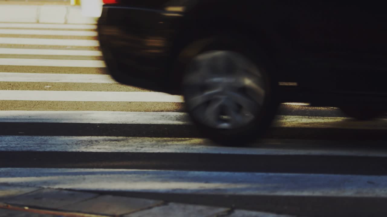 Floating numerals reacting to feet entering crosswalk, spinning, fading to show foot traffic