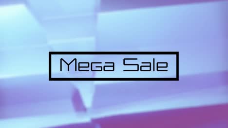 animation of mega sale text in rectangle with abstract pattern over blue background