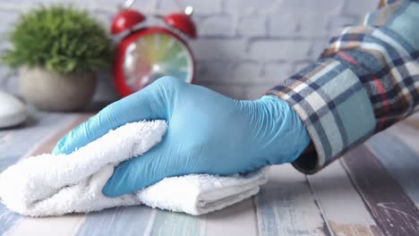 cleaning a desk surface