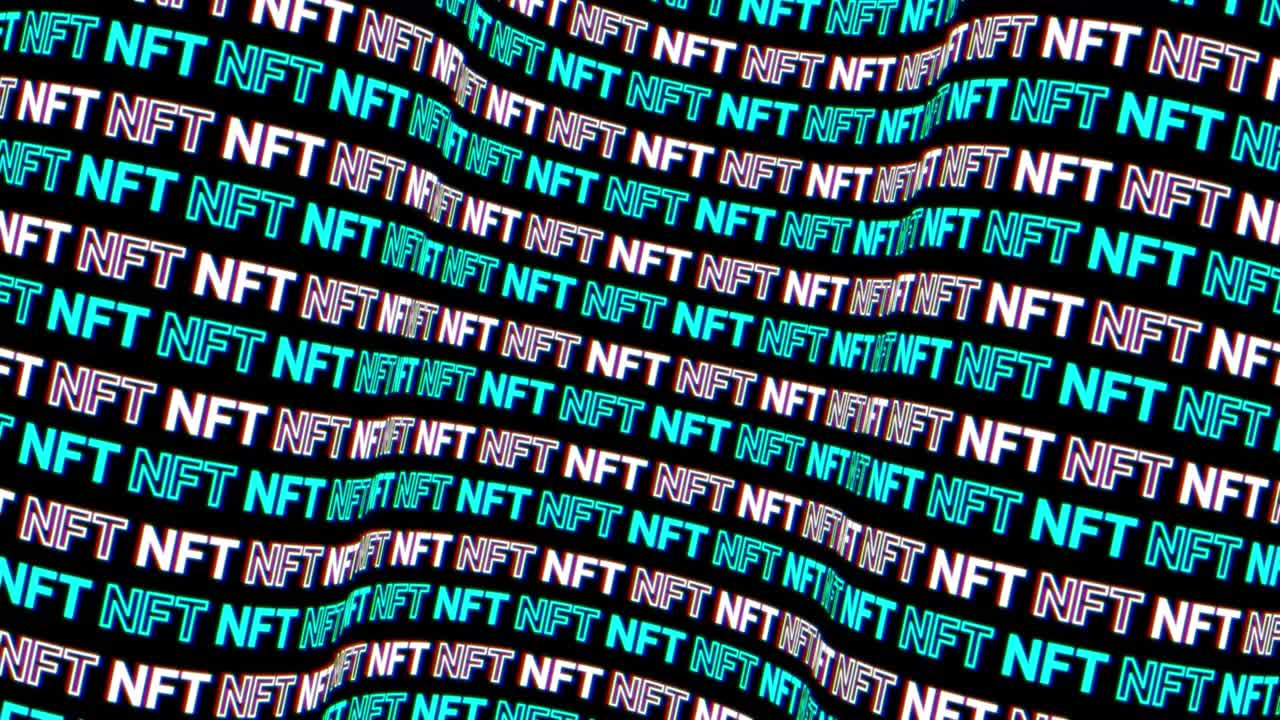 azul y blanco nft cryptoart señal de animación. efecto glitch. patrón de tipografía. concepto de metaverso nft. 4k