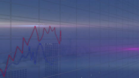 Animación-Del-Procesamiento-De-Datos-Estadísticos-A-Través-De-La-Red-Grid-Contra-Estelas-De-Luz-Sobre-Fondo-Azul.