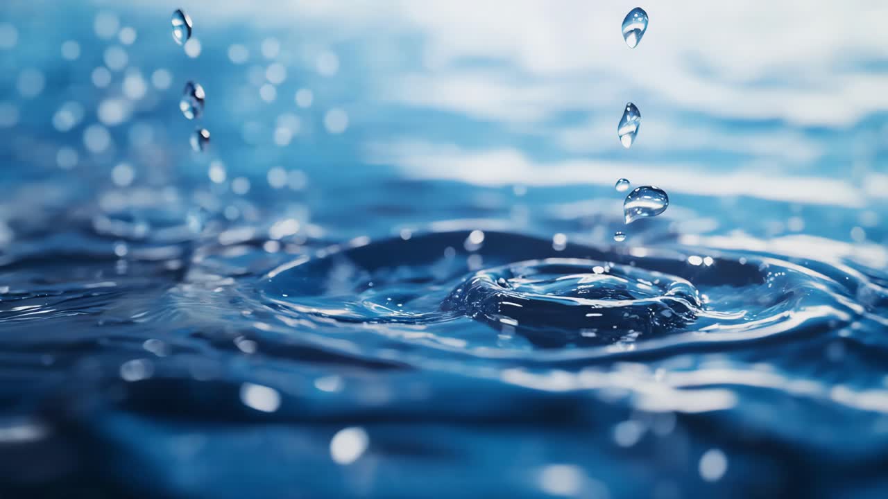 Water Droplets Splashing into Water