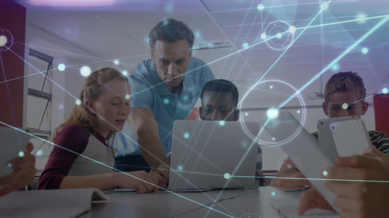 Animation of network of connections over students in classroom