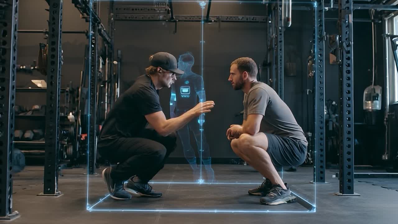 Innovative training session with digital coaching in gym environment