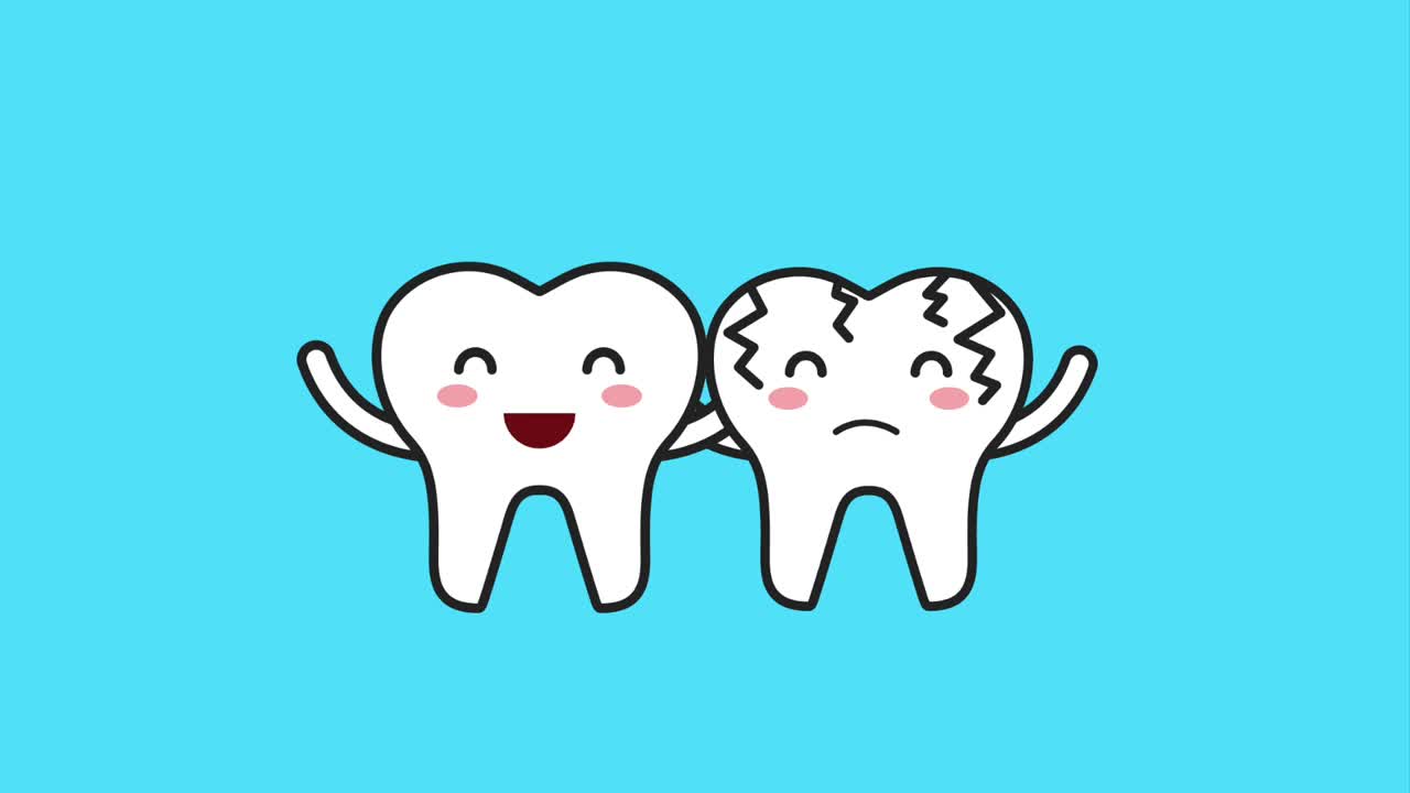 diente feliz y enfermo abrazado personajes higiene
