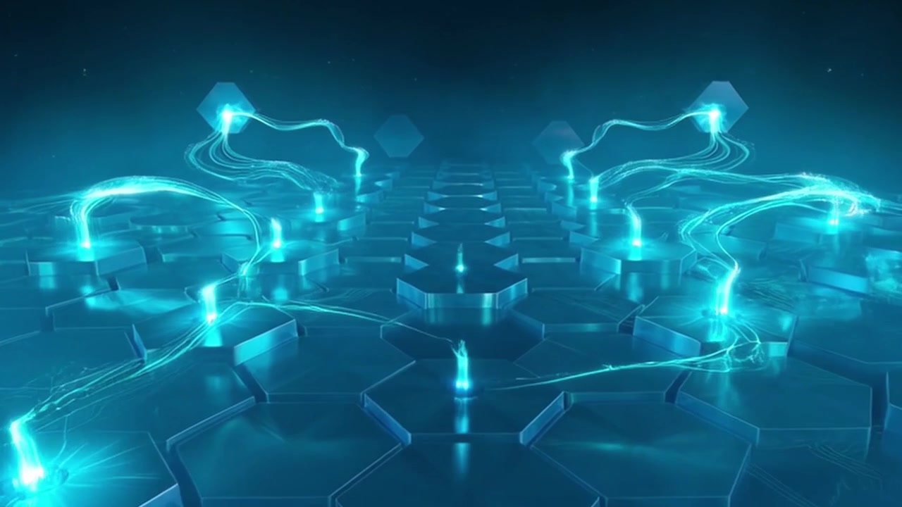 Abstract Digital Network Connecting Glowing Hexagonal Nodes