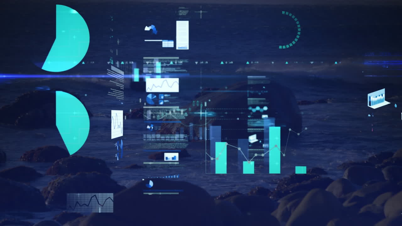 풍경에 대한 금융 데이터 처리의 애니메이션