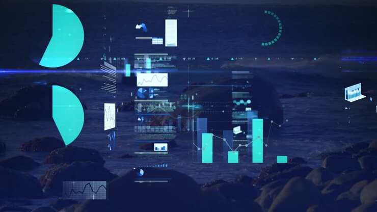 Animation of financial data processing over landscape