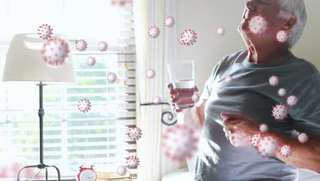 animation of covid 19 cells floating over sick man