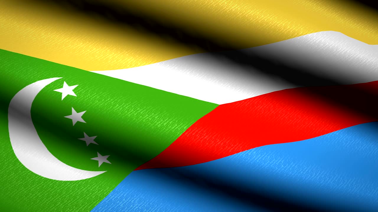 bandera de las comoras ondeando fondo textil con textura. animación de bucle sin costuras. pantalla completa. movimiento lento. video 4k