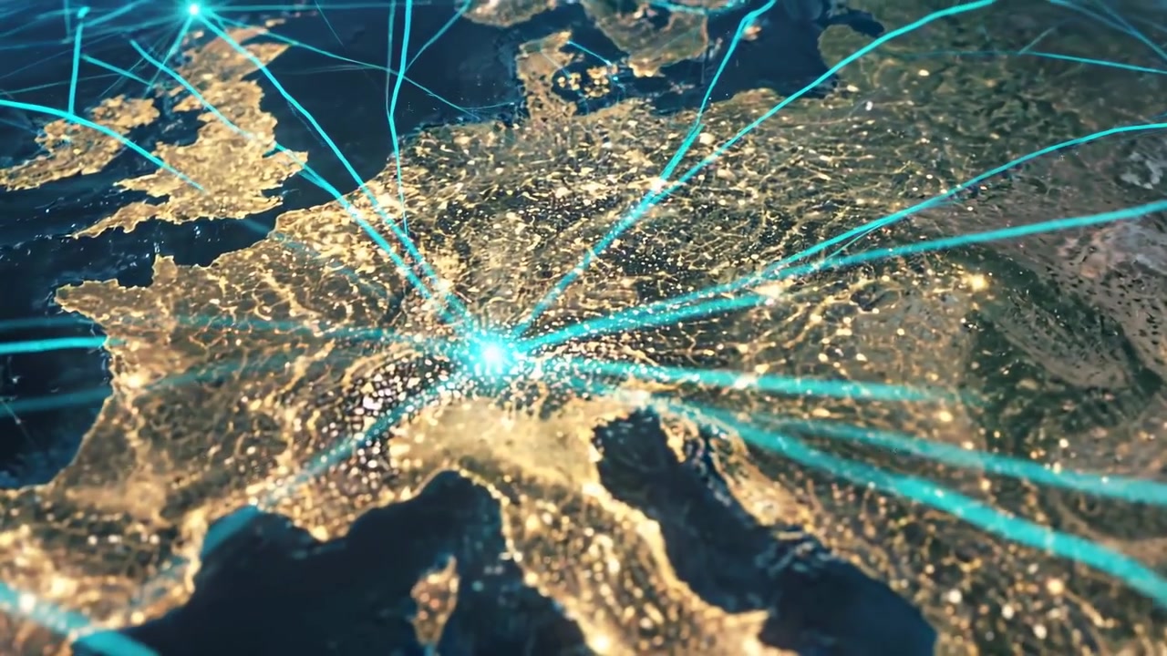 Digital Network Connections Spreading Across Europe on a Globe
