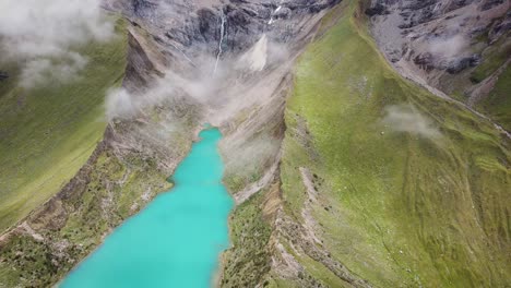 Top-view-of-Lake-Humantay-inside-the-mountains-of-Cuzco