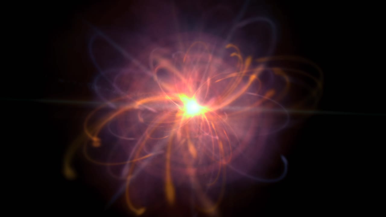 Particle physics atomic structure simulation with glowing nucleus