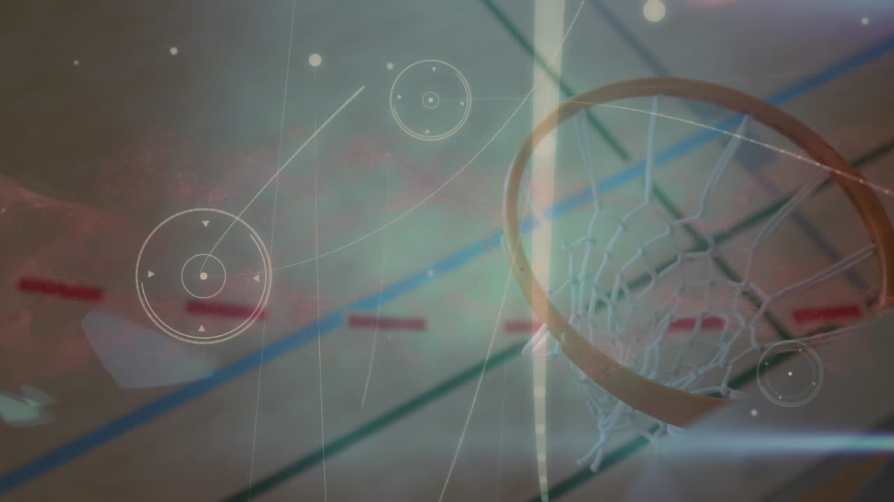 농구 경기장 위의 연결 네트워크의 애니메이션