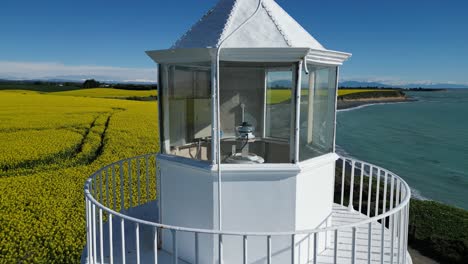 a drone scene in new zealand lighthouse by the sea